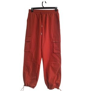 LOVE‎ POEM by BLOCK Cargo Pants Women Size L Orange Drawstring Waist Pocket